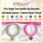 Single Tone Sparkle Glass Beads Bracelet Set with Charms - Pack of 9 - Stretchable - Image 3