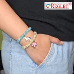 Single Tone Sparkle Glass Beads Bracelet Set with Charms - Pack of 9 - Stretchable - Image 4