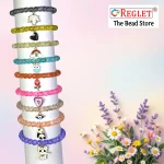 Single Tone Sparkle Glass Beads Bracelet Set with Charms - Pack of 9 - Stretchable - Image 5