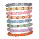 Oval & Diamond Cut Glass Beads Bracelet Set - Pack of 8 - Stretchable