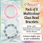 Oval & Diamond Cut Glass Beads Bracelet Set - Pack of 8 - Stretchable - Image 2