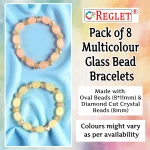 Oval & Diamond Cut Glass Beads Bracelet Set - Pack of 8 - Stretchable - Image 3