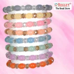 Oval & Diamond Cut Glass Beads Bracelet Set - Pack of 8 - Stretchable - Image 5