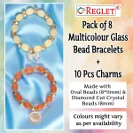 Oval & Diamond Cut Glass Beads Bracelet Set with Charms - Pack of 8 - Stretchable - Image 3