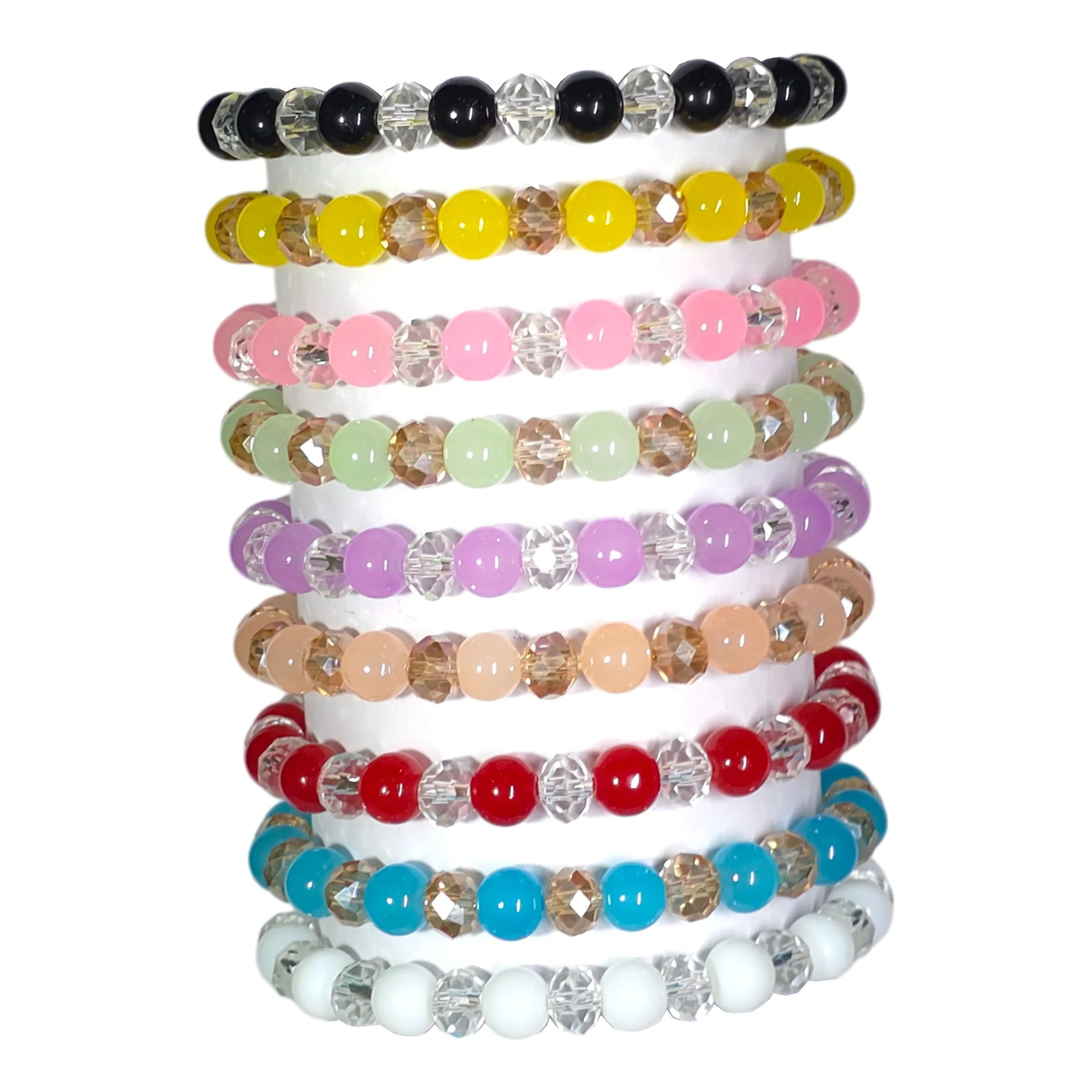 Bracelets-21 (1) Jelly & Diamond Cut Glass Beads Bracelet Set - Pack of 9 - Stretchable - Image 1