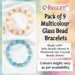 Jelly & Diamond Cut Glass Beads Bracelet Set - Pack of 9 - Stretchable - Image 2