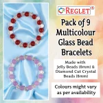 Jelly & Diamond Cut Glass Beads Bracelet Set - Pack of 9 - Stretchable - Image 3