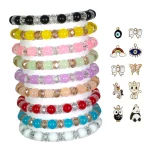 Jelly & Diamond Cut Glass Beads Bracelet Set with Charms - Pack of 9 - Stretchable