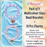 Jelly & Diamond Cut Glass Beads Bracelet Set with Charms - Pack of 9 - Stretchable - Image 2
