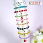 Jelly & Diamond Cut Glass Beads Bracelet Set with Charms - Pack of 9 - Stretchable - Image 4