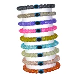Single Tone Sparkle Glass Beads Bracelet Set with Evil Eye Bead - Pack of 9 - Stretchable