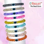 Single Tone Sparkle Glass Beads Bracelet Set with Evil Eye Bead - Pack of 9 - Stretchable - Image 5