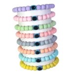 Pastel Glass Beads Bracelet Set with Evil Eye Bead - Pack of 8 - Stretchable