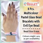 Pastel Glass Beads Bracelet Set with Evil Eye Bead - Pack of 8 - Stretchable - Image 2