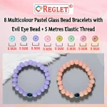 Pastel Glass Beads Bracelet Set with Evil Eye Bead - Pack of 8 - Stretchable - Image 3