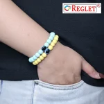 Pastel Glass Beads Bracelet Set with Evil Eye Bead - Pack of 8 - Stretchable - Image 4