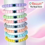 Pastel Glass Beads Bracelet Set with Evil Eye Bead - Pack of 8 - Stretchable - Image 5