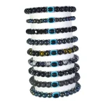 Black Glass Beads Bracelet Set with Evil Eye Bead - Pack of 9 - Stretchable