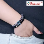 Black Glass Beads Bracelet Set with Evil Eye Bead - Pack of 9 - Stretchable - Image 4