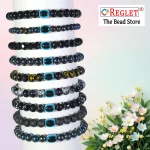 Black Glass Beads Bracelet Set with Evil Eye Bead - Pack of 9 - Stretchable - Image 5