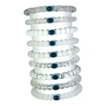 White Glass Beads Bracelet Set with Evil Eye Bead - Pack of 9 - Stretchable
