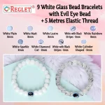 White Glass Beads Bracelet Set with Evil Eye Bead - Pack of 9 - Stretchable - Image 3