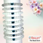 White Glass Beads Bracelet Set with Evil Eye Bead - Pack of 9 - Stretchable - Image 5
