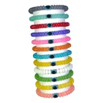 Disk Shaped Glass Beads Bracelet Set with Evil Eye Bead - Pack of 12 - Stretchable