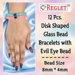 Disk Shaped Glass Beads Bracelet Set with Evil Eye Bead - Pack of 12 - Stretchable - Image 2