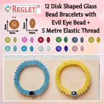 Disk Shaped Glass Beads Bracelet Set with Evil Eye Bead - Pack of 12 - Stretchable - Image 3