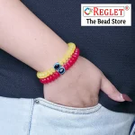 Disk Shaped Glass Beads Bracelet Set with Evil Eye Bead - Pack of 12 - Stretchable - Image 4