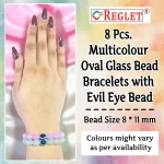Oval Shaped Glass Beads Bracelet Set with Evil Eye Bead - Pack of 8 - Stretchable - Image 2