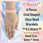Oval Shaped Glass Beads Bracelet Set - Pack of 8 - Stretchable - Image 2