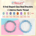 Oval Shaped Glass Beads Bracelet Set - Pack of 8 - Stretchable - Image 3