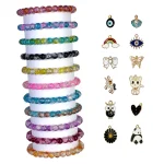 Dual Shade Sparkle Glass Beads Bracelet Set with Charms - Pack of 12 - Stretchable