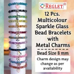Dual Shade Sparkle Glass Beads Bracelet Set with Charms - Pack of 12 - Stretchable - Image 2