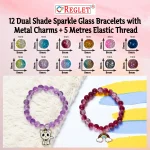 Dual Shade Sparkle Glass Beads Bracelet Set with Charms - Pack of 12 - Stretchable - Image 3