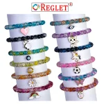 Dual Shade Sparkle Glass Beads Bracelet Set with Charms - Pack of 12 - Stretchable - Image 5