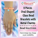 Oval Shaped Glass Beads Bracelet Set with Charms - Pack of 8 - Stretchable - Image 2