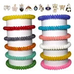 Disk Shaped Glass Beads Bracelet Set with Charms - Pack of 12 - Stretchable