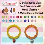 Disk Shaped Glass Beads Bracelet Set with Charms - Pack of 12 - Stretchable - Image 3