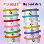 Disk Shaped Glass Beads Bracelet Set with Charms - Pack of 12 - Stretchable - Image 5