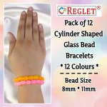 Cylinder Shaped Glass Beads Bracelet Set - Pack of 12 - Stretchable - Image 2