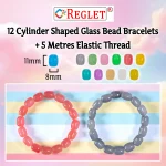 Cylinder Shaped Glass Beads Bracelet Set - Pack of 12 - Stretchable - Image 3
