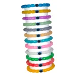 Cylinder Shaped Glass Beads Bracelet Set with Evil Eye Bead - Pack of 12 - Stretchable