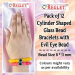 Cylinder Shaped Glass Beads Bracelet Set with Evil Eye Bead - Pack of 12 - Stretchable - Image 2