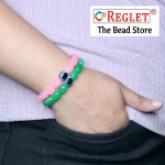 Cylinder Shaped Glass Beads Bracelet Set with Evil Eye Bead - Pack of 12 - Stretchable - Image 4