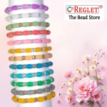 Cylinder Shaped & Diamond Cut Glass Beads Bracelet Set - Pack of 12 - Stretchable - Image 5