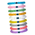 Matt Glass Beads Bracelet Set with Evil Eye Bead - Pack of 9 - Stretchable