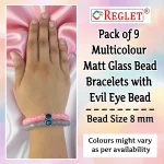 Matt Glass Beads Bracelet Set with Evil Eye Bead - Pack of 9 - Stretchable - Image 2